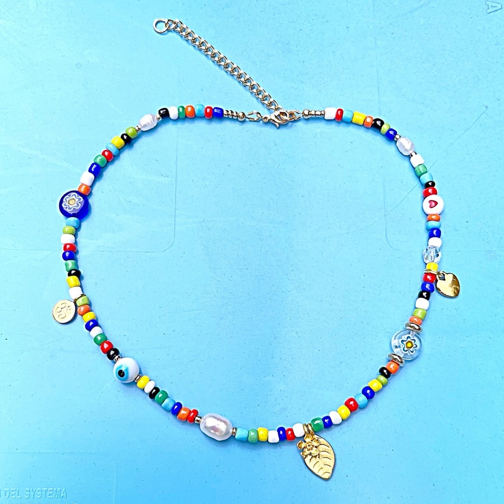 Multi Color Evil Eye Pearl Necklace Love  Charm Necklace, NWT, Ships in Gift Box